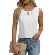 Qaspx Summer Tank Tops for Women Casual Sleeveless Blouses Loose Dressy Work Shirt Crewneck Lightweight Tops