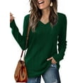 thumbnail image 1 of Qaspx Sweatshirts for Women Lightweight V Neck Long Sleeve Shirts Casual Loose Ribbed Tops, 1 of 6