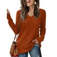 thumbnail image 1 of Qaspx Sweatshirts for Women Lightweight V Neck Long Sleeve Shirts Casual Loose Ribbed Tops, 1 of 5