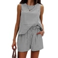 thumbnail image 1 of Qaspx Womens 2 Piece Outfit Sleeveless Tank Top Matching Shorts Loungewear Striped Vacation Sets, 1 of 4