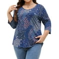 thumbnail image 1 of Qaspx Womens Plus Size Tops 3/4 Sleeve V Neck T Shirts Floral Print Casual Blouse Graphic Tees L-5XL, 1 of 5