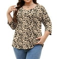 thumbnail image 1 of Qaspx Womens Plus Size Tops 3/4 Sleeve V Neck T Shirts Floral Print Casual Blouse Graphic Tees L-5XL, 1 of 5