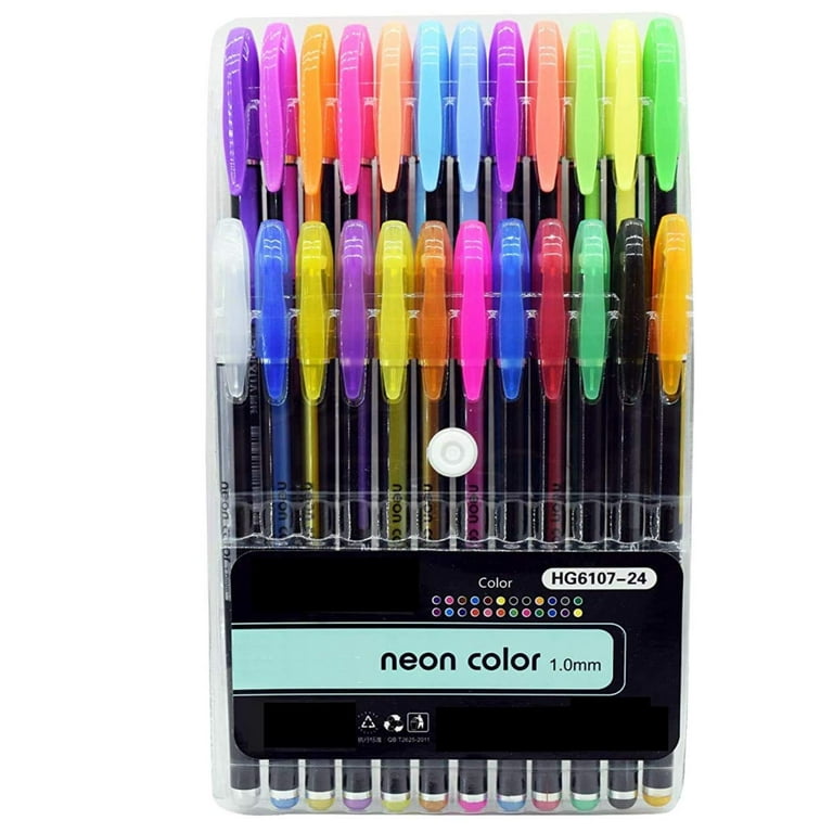 Qatalitic Set Of 24 Neon Gel Pens Consisting Fluorescent, Metallic,  Glitter, And Pastel Colour Pens For Diy Art & Crafts (Sketching, Drawing &  Painting Purpose) 