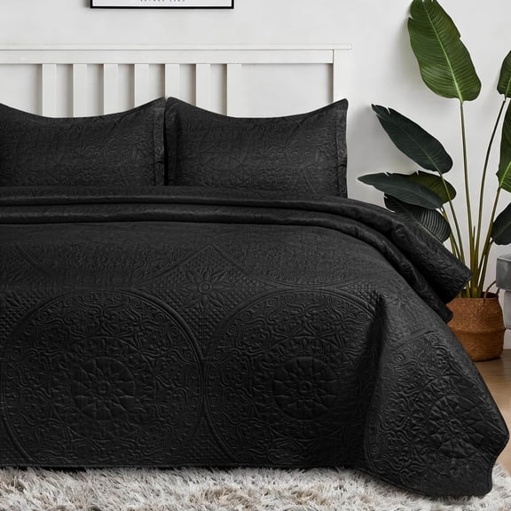 Qatan Quilts Queen Size - Full / Queen Quilt Bedding Set, Lightweight Quilted Bedspread (Black)