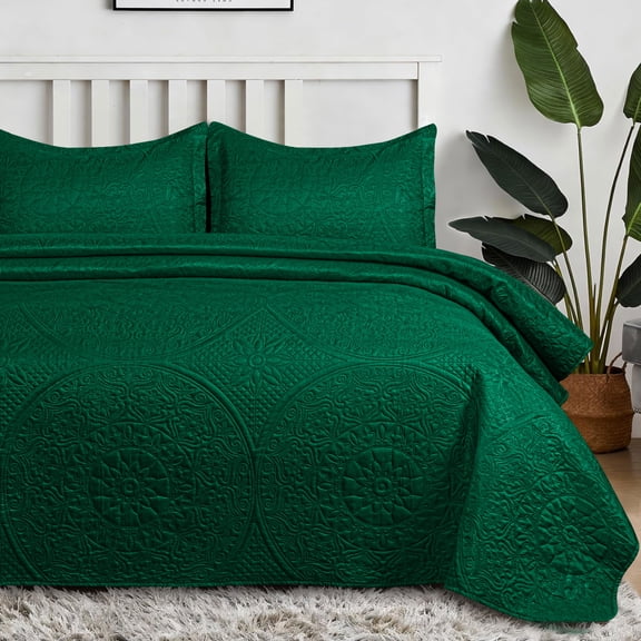 Qatan Quilts Queen Size - Full / Queen Quilt Bedding Set, Lightweight Quilted Bedspread (Emerald)
