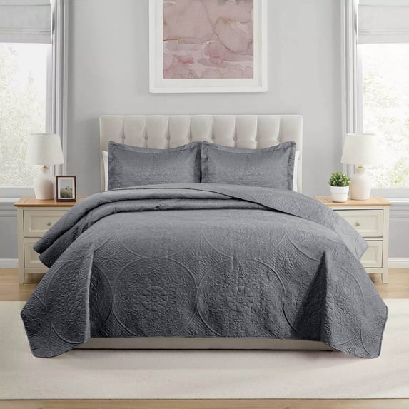 Qatan Quilts Queen Size - Full / Queen Quilt Bedding Set, Lightweight Quilted Bedspread (Grey)