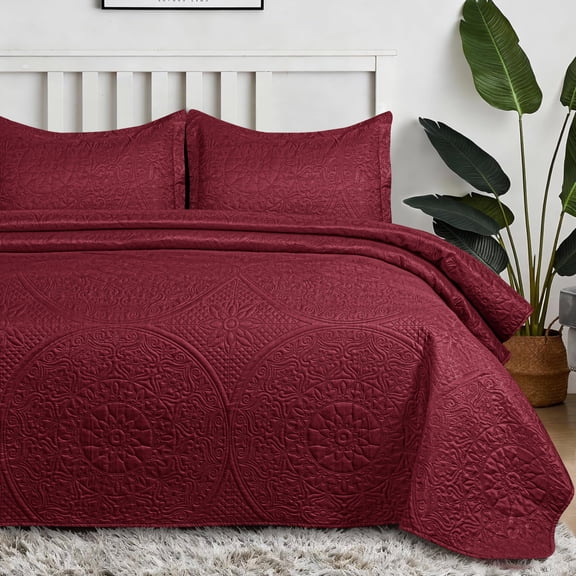 Qatan Quilts Queen Size - Full / Queen Quilt Bedding Set, Lightweight Quilted Bedspread (Burgundy)