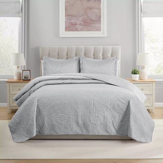 Qatan King Quilt Bedding Set - Lightweight Quilted Bedspread King Size, Bed Quilt (Silver)