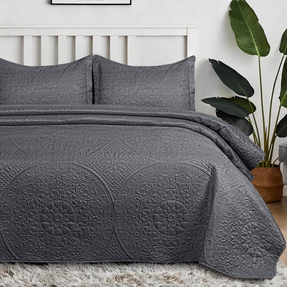 Qatan Quilt Twin Size - Lightweight Twin Quilted Bedspread, Bed Quilt Set with Sham (Charcoal)