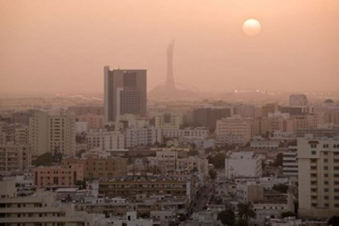Qatar Ad Dawhah Doha Aerial View of Dowtown Sunset Canvas Art - Walter Bibikow DanitaDelimont (21 x 14)