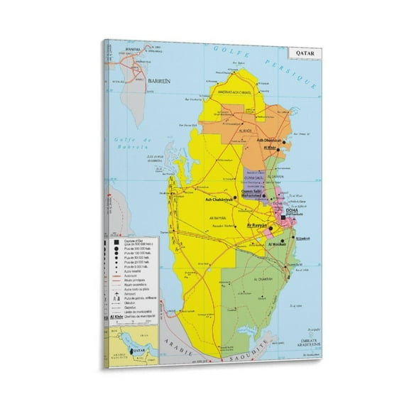 Qatar Map Posters Wall Art Poster Gifts Bedroom Prints Home Decor Hanging Picture Canvas Painting Posters 24x36inch(60x90cm)