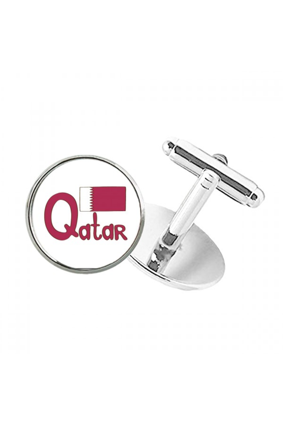 Qatar National Flag Purple Pattern Round Button Cuff Clip Stud Cufflinks