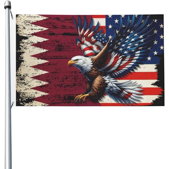 Qatar Qatari American Flag American Eagle 3x5 Ft Breeze Banner Double Sided Vivid Color And Fade Proof 100% Polyeste