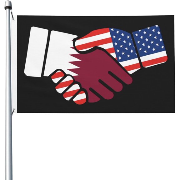 Qatar Qatari American Flag American Handshake 3x5 Ft Breeze Banner Double Sided Vivid Color And Fade Proof 100% Poly