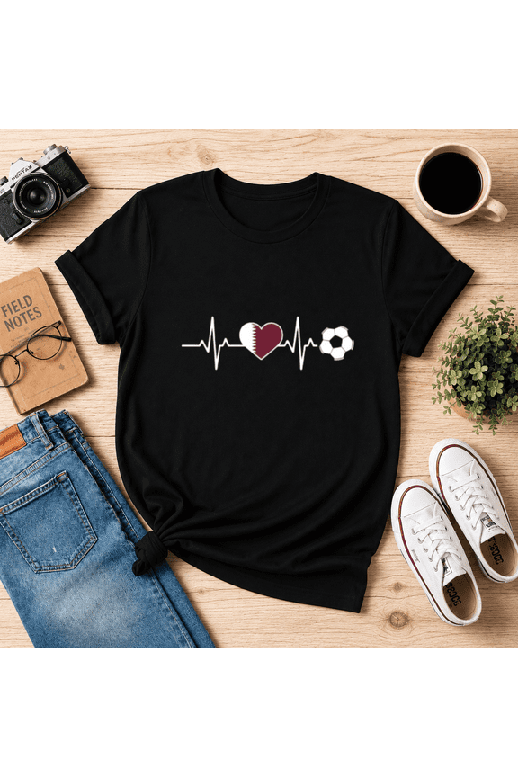 Qatar Soccer Heartbeat Unisex T-Shirt - Love Qatar Football Fan Gift N2670, S-5XL