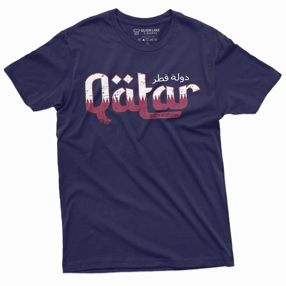 Qatar T-Shirt Country Patriotic Nationality T-Shirt Qatari Coat Of Arms Football T-Shirt (3X-Large Navy Blue)