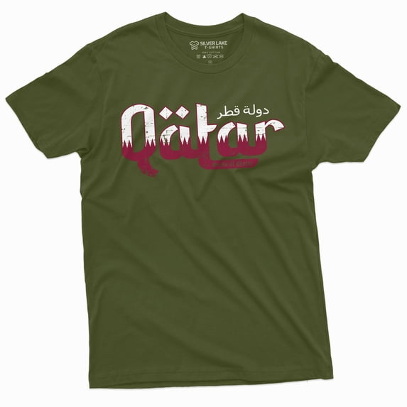 Qatar T-Shirt Country Patriotic Nationality T-Shirt Qatari Coat Of Arms Football T-Shirt (Medium Military Green)