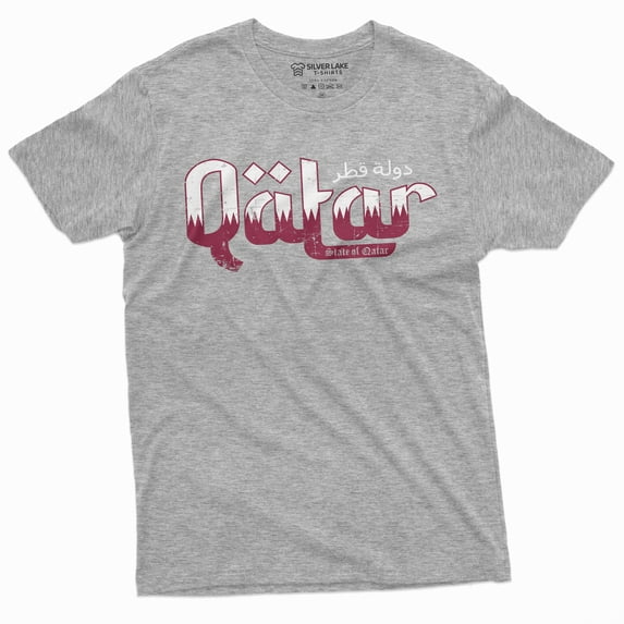 Qatar T-Shirt Country Patriotic Nationality T-Shirt Qatari Coat Of Arms Football T-Shirt (Small Grey)