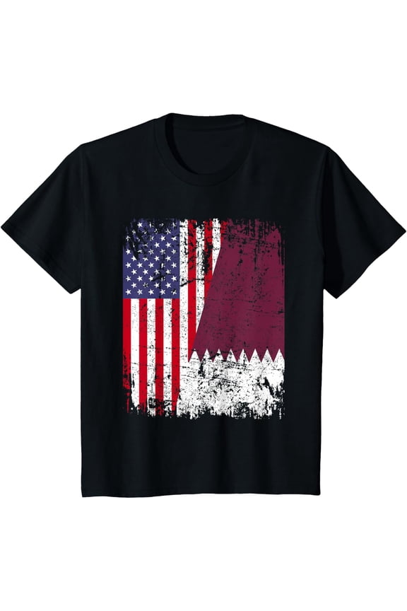 Qatari Roots | Half American Flag | USA Qatar Flag T-Shirt