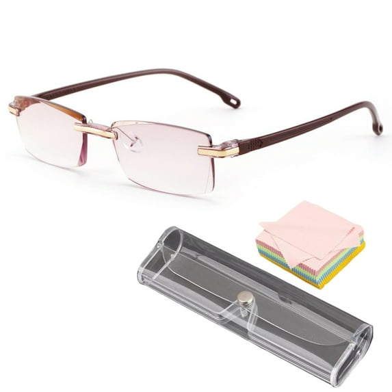 Qateey Frameless Reading Glasses, Gatteeey Intelligent Zoom Glasses, Qateey Color-Changing Anti-Blue Light Presbyopia Glasses