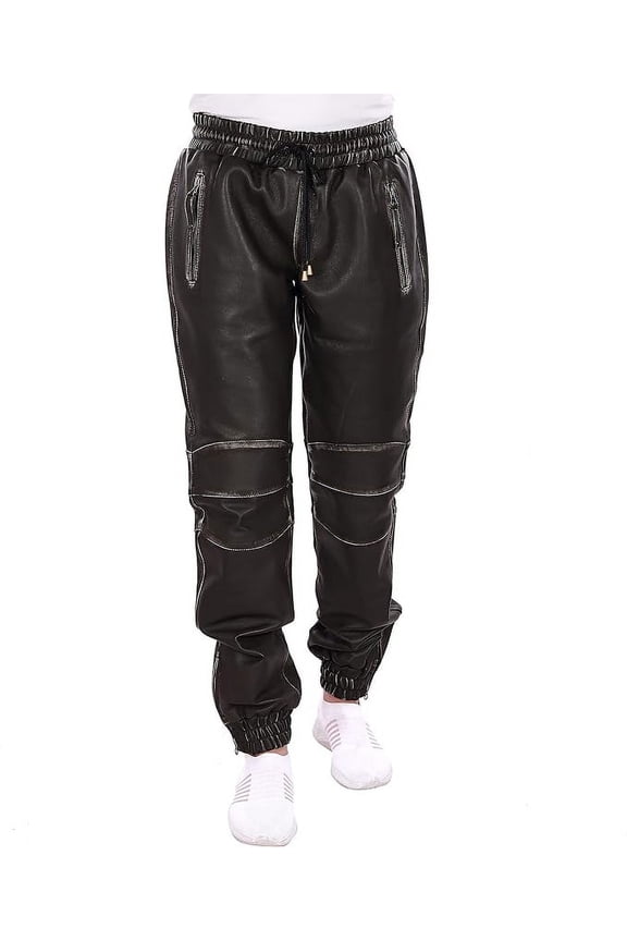 Black Color Mens Leather Joggers Pant for Bikers & Riders, Moto Sports Drawstring Pants, Trousers for Boys - Slim Fit Joggers