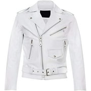 Qawach Men Leather Jacket - Lambskin Winter Vintage Motorcycle Biker Jacket, Moto Riding & Racing Jackets White-L