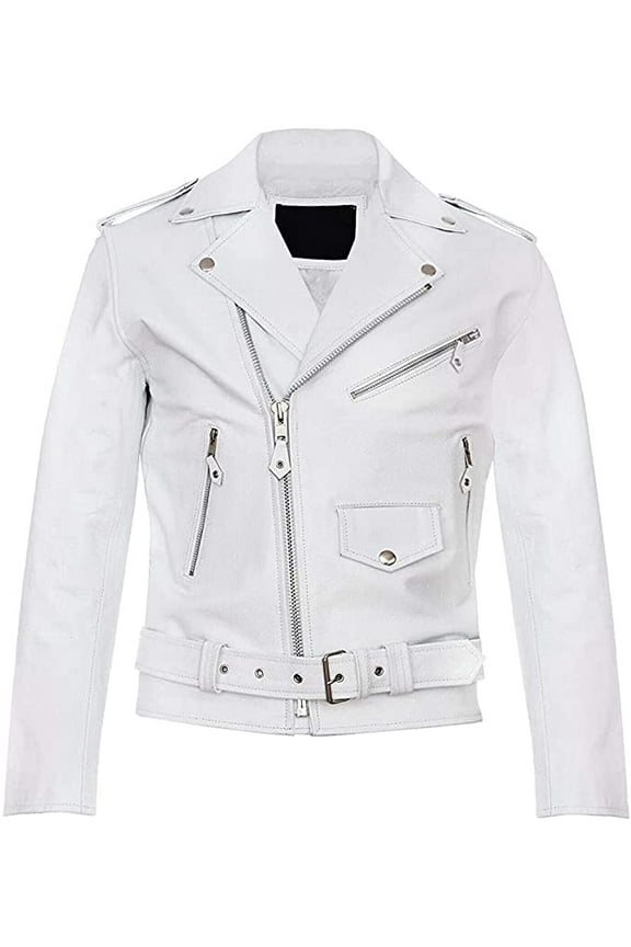 Men Leather Jacket - Lambskin Winter Vintage Motorcycle Biker Jacket, Moto Riding & Racing Jacket's White-XS