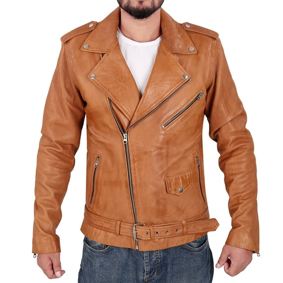 Qawach Men Pure Genuine Leather Jacket Lambskin Winter Vintage Motorcycle Biker, Bella Brown, XS
