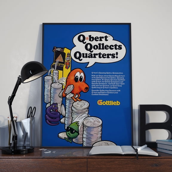 Qbert Gaming Poster, Retro Arcade Video Game Wall Art Print