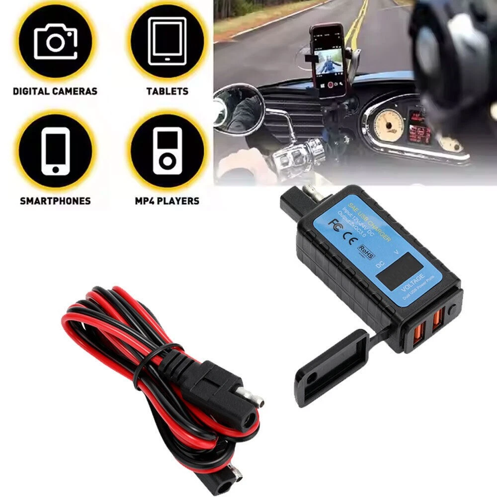 Qc 3.0 Motorcycle Dual Usb Phone Gps Super Fast Charger Adapter Led Waterproof C