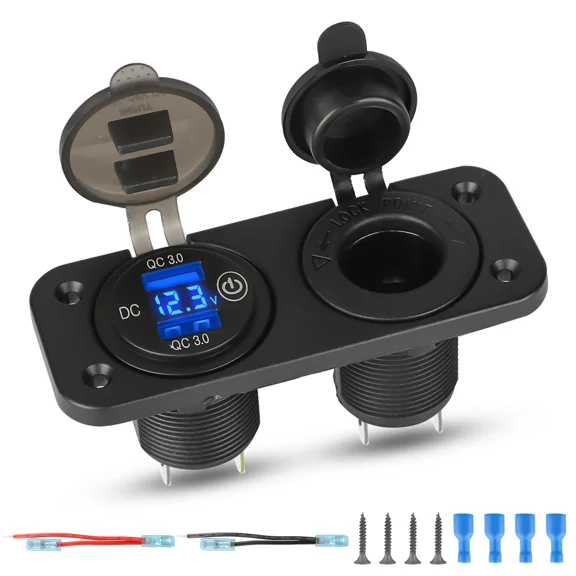 Qc3.0 Dual Usb Car Fast Charger, Cigarette Lighter Socket Adapter, Led Voltmeter