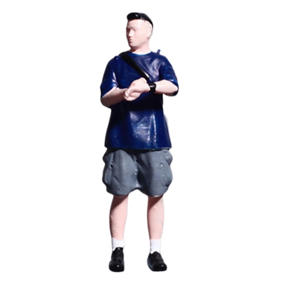 QccHieUs 1:64 Miniature Figure Miniature People Figurine Decorative Layout Prop Dollhouse Man Blue