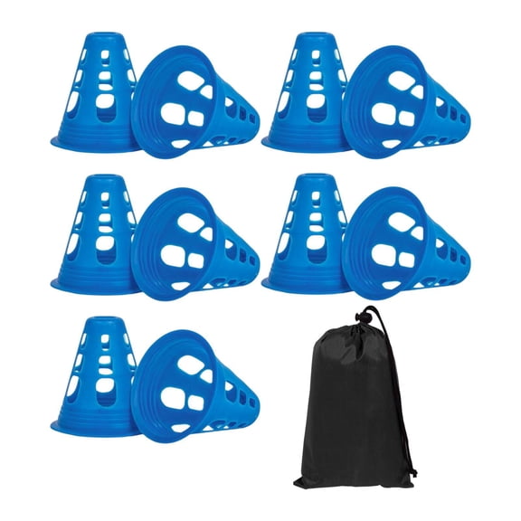QccHieUs 10 Pieces Skating Marker Cones Training Cones Accessories Equipment with Storage Blue