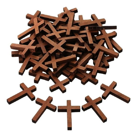 QccHieUs 100 Pieces Wooden Cross Charms Wood Cross Pendants Cross Charms Pendants for DIY Brown