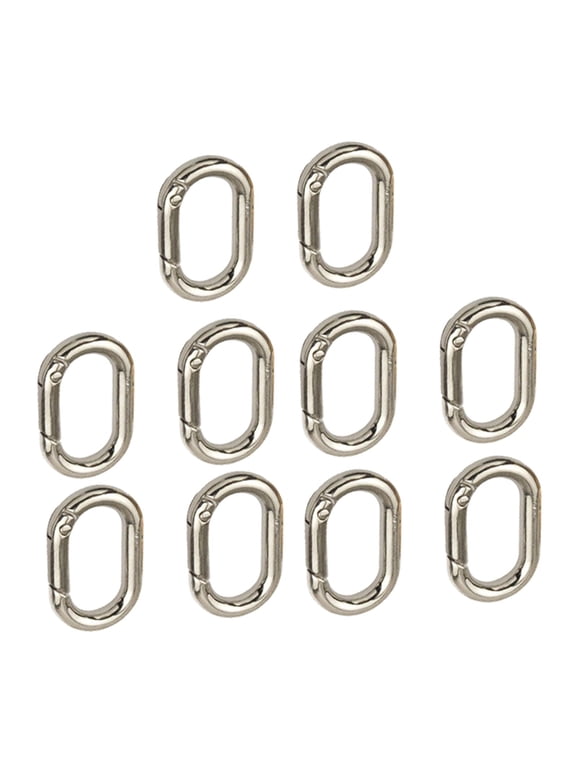 10Pcs Spring Oval Rings Oval Carabiner Metal Split Rings Keyring Buckle Push Silver