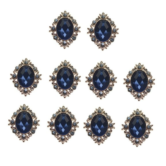QccHieUs 10pcs Crystal Rhinestone Button Flatback Gemstone DIY Jewelry Cabochon Navy Blue 30x25mm