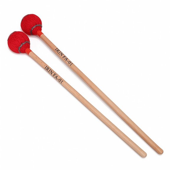 QccHieUs 2 Pieces Marimba Mallets with Yarn Heads Round for Marching Band, Percussionists Red