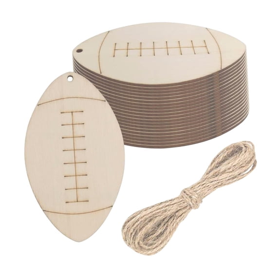 QccHieUs 20 Pieces Wood Football Cutouts Wood Discs Slices Hanging Ornaments with Twines