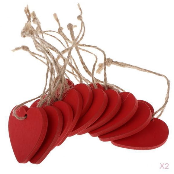 QccHieUs 20x Painted Wood Heart Tags Hanging Craft DIY Home Decorations 10pcs Red