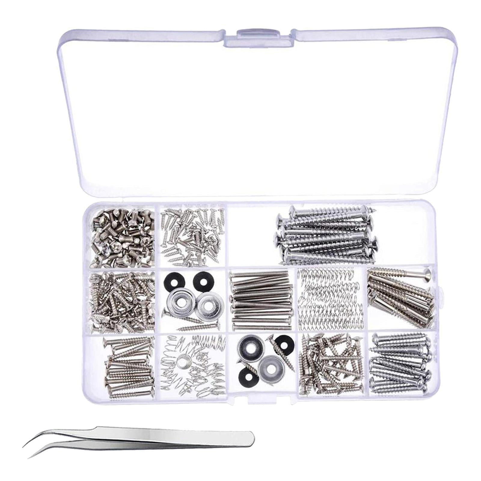 QccHieUs 254Pieces Guitar Screw Kit Assortment Box Kit For Electric Guitar Bridge, Pickup Silver