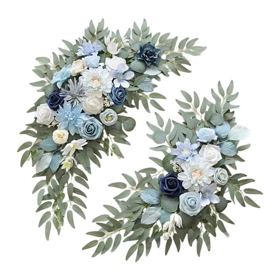 QccHieUs 2x Wedding Arch Flowers with Green Leaves Decor Beautiful Artificial Flower for Blue White