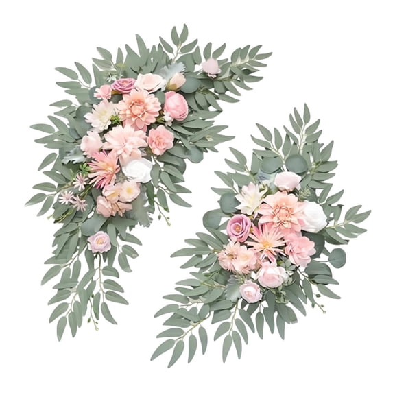 QccHieUs 2x Wedding Arch Flowers with Green Leaves Decor Beautiful Artificial Flower for Pink White