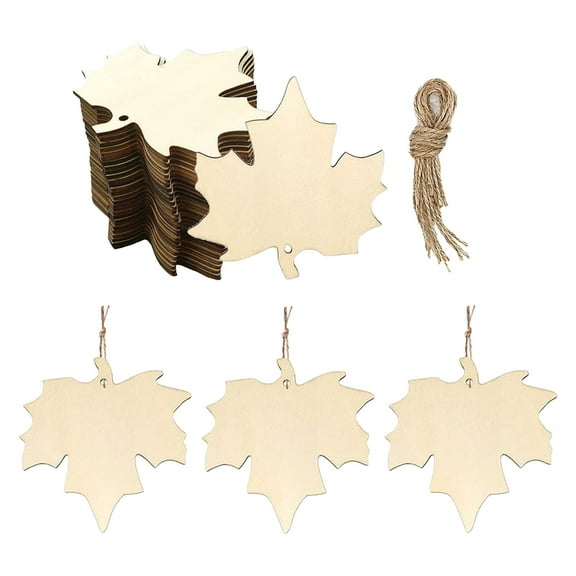 QccHieUs 30 Pieces Wood Maple Leaves Cutouts Tags for Bookmarks DIY Craft Art Project