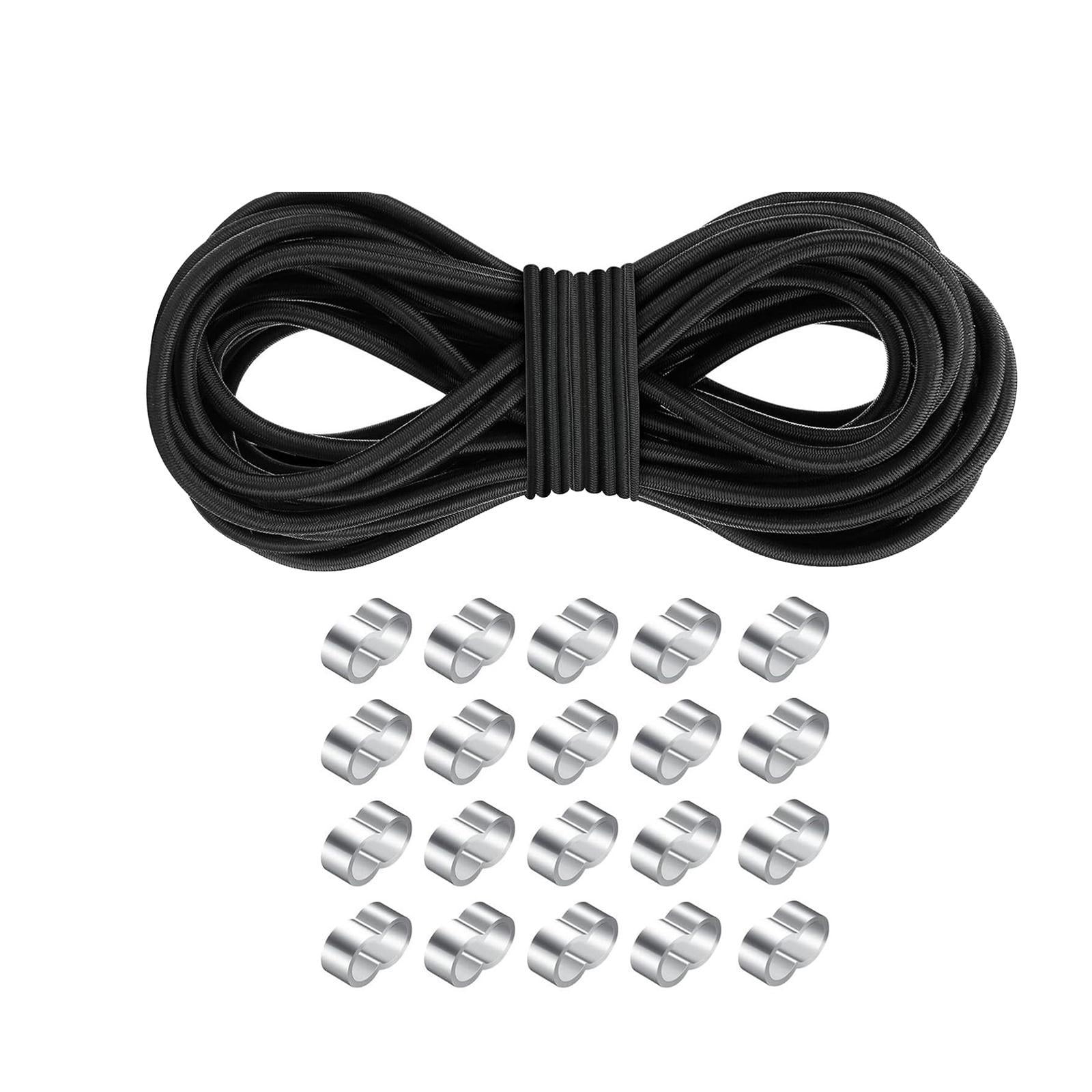 QccHieUs 32.81ft Elastic Bungee Cord with Double Hole Buckles Replacement Black Versatile