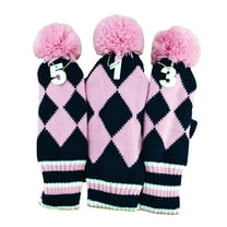 QccHieUs 3Pcs Knitted Golf Club Head Cover Head Protection Golf Headcover Set Sleeve Gift Pink