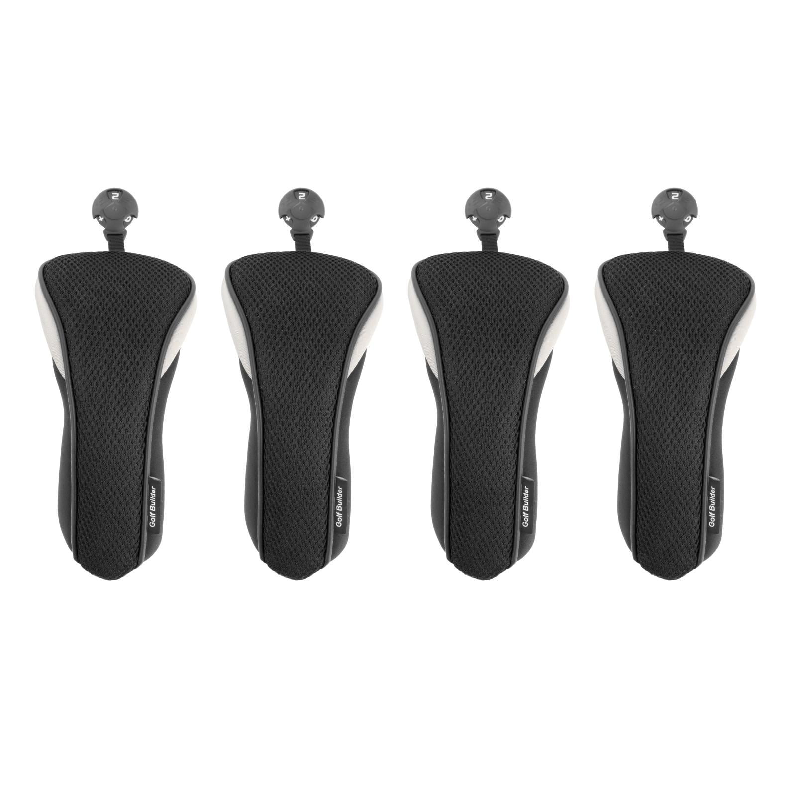 QccHieUs 4 Pieces Golf Hybrid Club Head Covers W/No.Tag Utility Presents Light for Driver Black