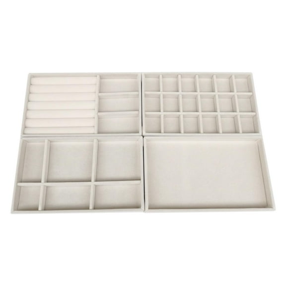 QccHieUs 4 Pieces Stackable Jewelry Trays Organizer, Drawer Inserts Showcase Display Case Beige