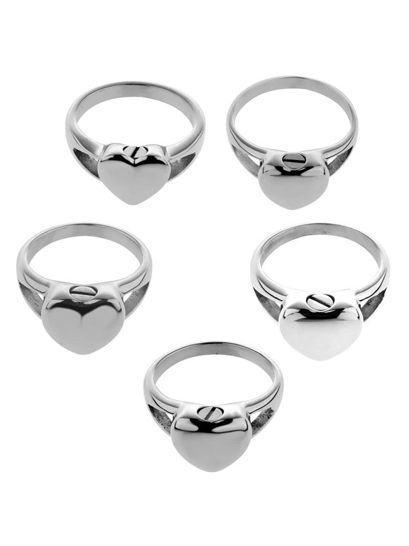 5Pcs Size 6 Titanium Steel, Heart Memorial Ring Urn Ashes Ring-Charm Cremation,