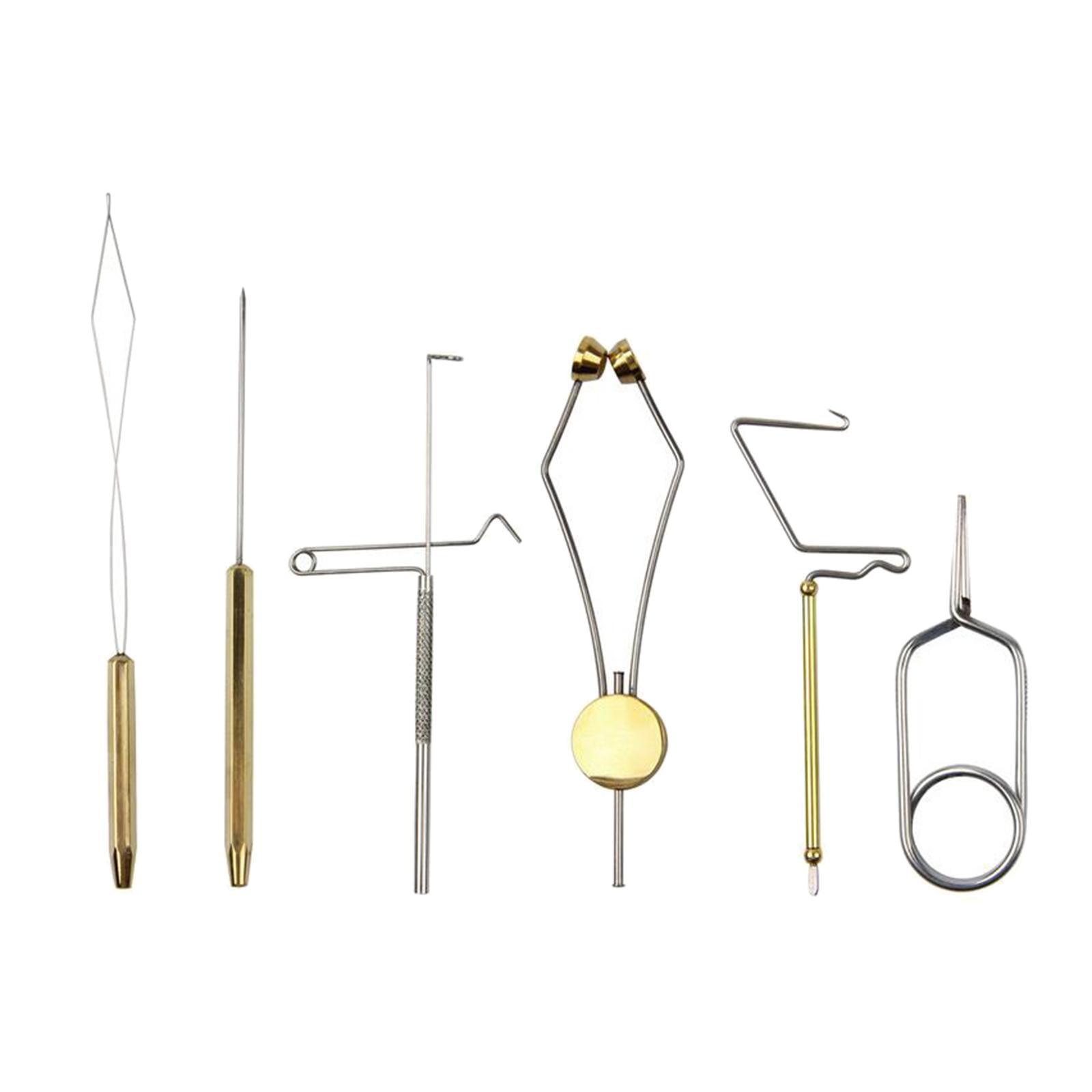 QccHieUs 6pcs Fly Tying Tool Kits C-Clamp Vise Bodkin Dubbing Needle Whip Finisher Handle