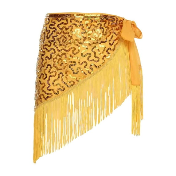 QccHieUs Belly Dance Hip Scarf Fashion Shiny Performance Costume for Latin Dance Ballroom Yellow